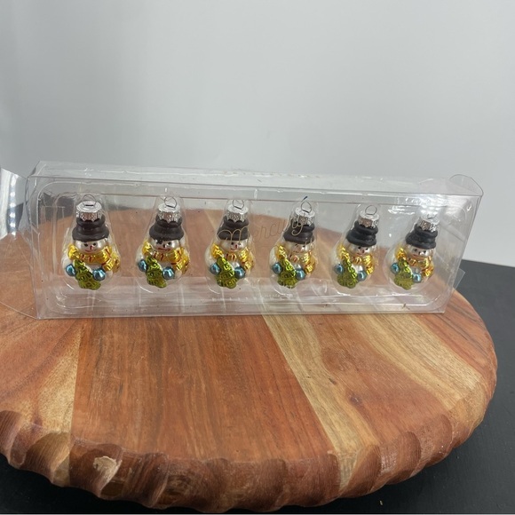 POTTERY BARN MERCURY MINIS CHRISTMAS Snowmen ORNAMENTS, ONE PACKAGE OF 6 - Picture 1 of 4